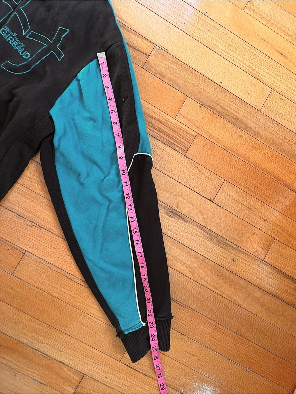 VTG Girbaud Full Zip Hoodie Black Teal Colorblock Sweatshirt Pockets Hip-Hop Y2K - Picture 7 of 7